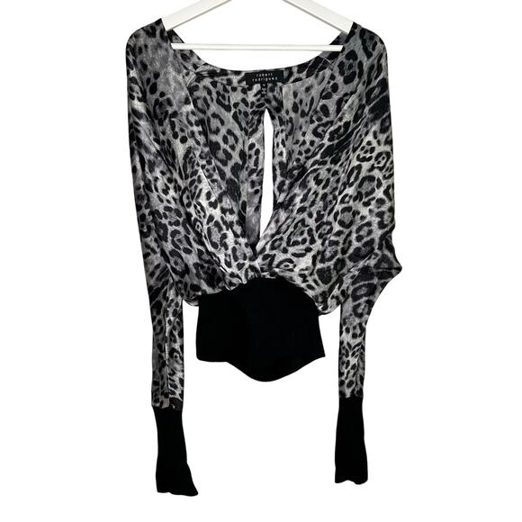 Robert Rodriguez Leopard Print Long Sleeve Surplice V-Neck Blouse Top Black 10 - Picture 1 of 6
